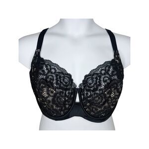 Panache Black Label Quinn Balconette Bra sz 38GG * Black Lace Satin Cream Lining
